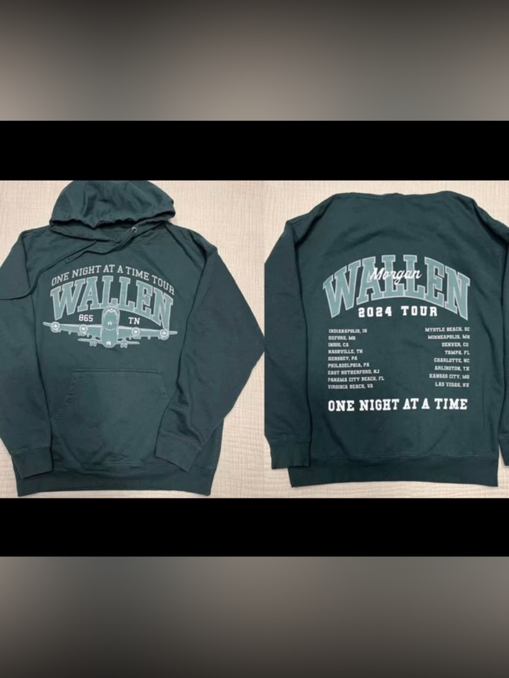 Morgan Wallin 2024 Tour Dark Green Hoodie - One Night At A Time- size M